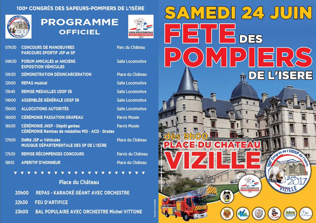 sdis38's tweet photo. Venez nombreux à la #JNSP samedi 24 juin au @DomaineVizille , dans le cadre du 100e congrès Départemental de l'#UDSP38 . https://t.co/S7AHSkTvY1