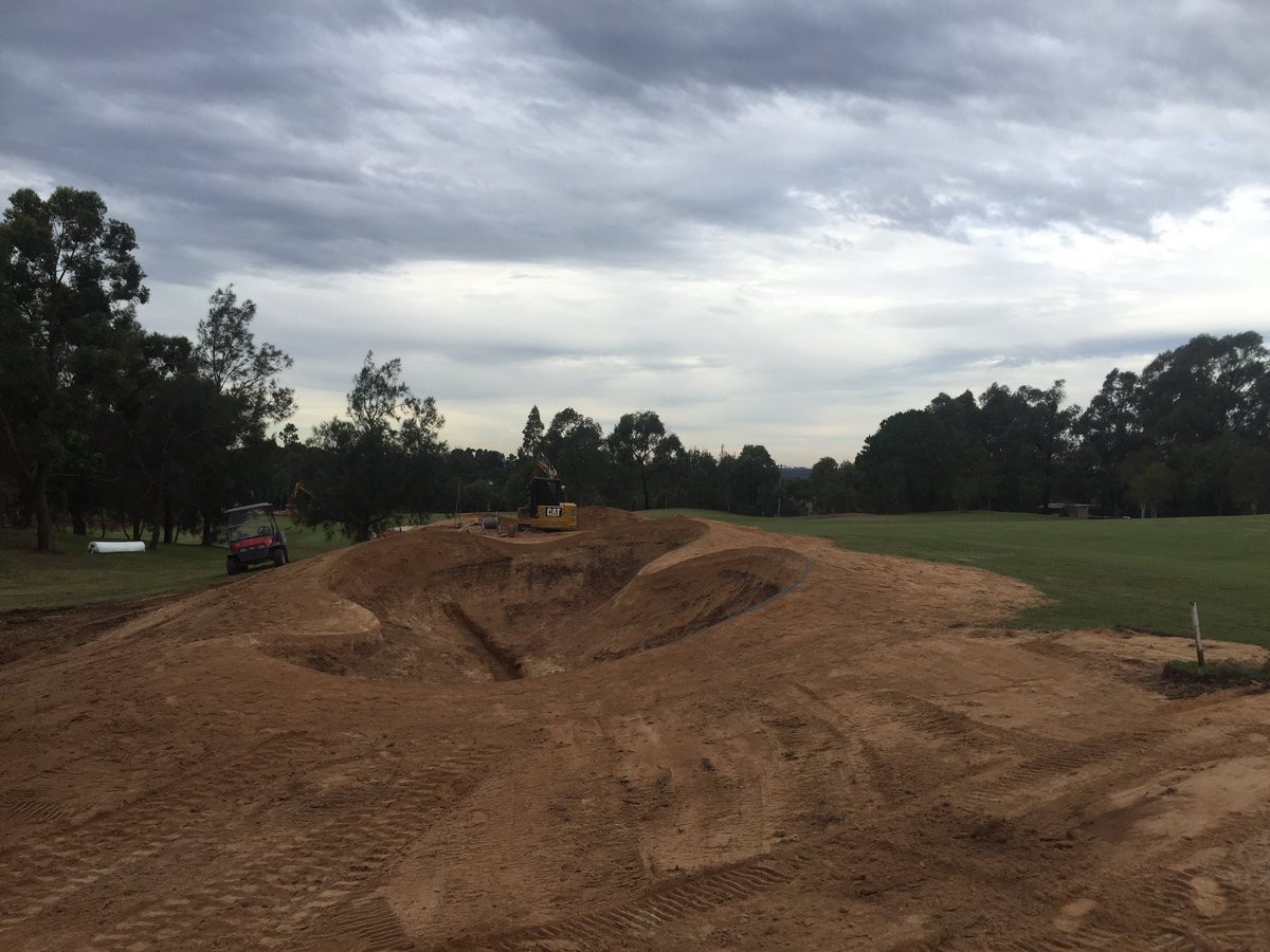 cypresssuper's tweet photo. 14th &amp; 15th green side bunkers turfed, now onto the 1st hole @Golf_by_Design_ @FlemmingGolf https://t.co/Gr022X0Fy6