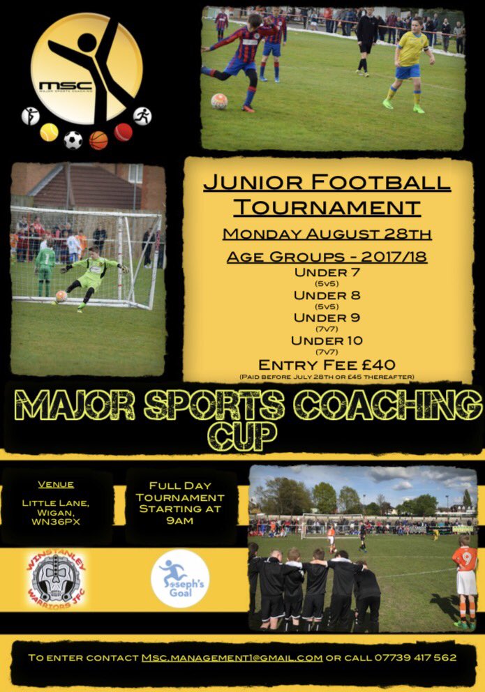 MscSports1's tweet photo. Junior Football Tournament 28th August⚽️ @BellevaleJfc @River_Juniors @RioAcademy @finnharpsjfc @HuytonJuniorsfc @WK_JFL @OrmskirkFC https://t.co/ujnlAWv6KN