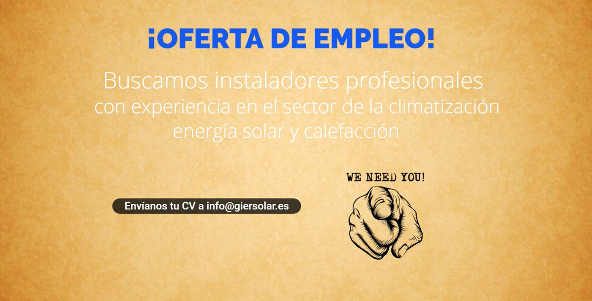 GierSolar's tweet photo. Seguimos en búsqueda de la persona para encajar en el puesto de instalador de aire acondicionado. ¡¡Haznos llegar tu CV!! #empleo #oferta https://t.co/xMlbYzAsD4