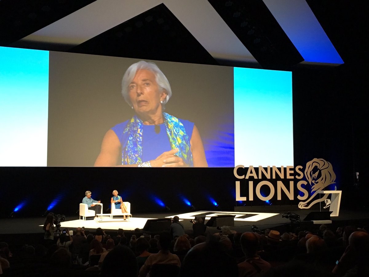 brookehovey's tweet photo. Christine Lagarde, MD, IMF: "Big waste of talent and business opportunity to not give women a platform to succeed." #CannesLions #CWcannes https://t.co/Q92ns5eP2S
