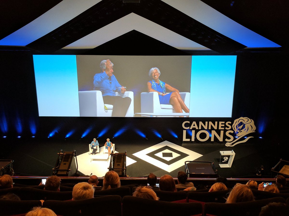 TechandData's tweet photo. Maurice Levy + Christine Lagarde on stage talking about #creativity at #CannesLions @PublicisMedia @PublicisGroupe #pmreporters #pmtransform https://t.co/erBQzivgi2