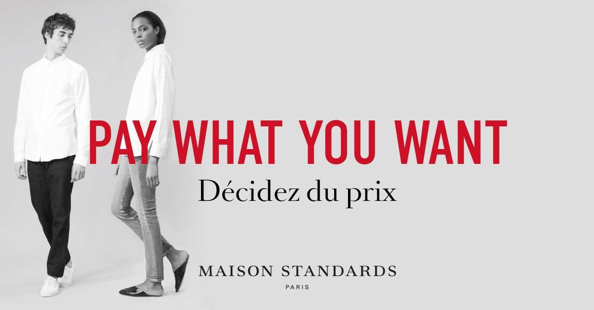 PAY WHAT YOU WANT !
Pendant une semaine seulement, décidez du prix de vos Standards.
goo.gl/Lnx6hf
Livraison &amp; retour gratuits.
