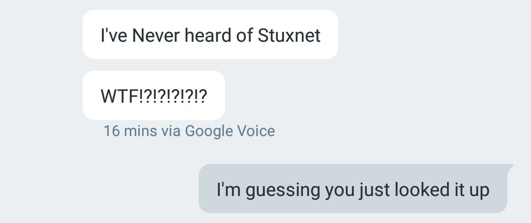 briancline's tweet photo. It's always a blast to be the first person to tell someone about Stuxnet https://t.co/clrVhpqlOq
