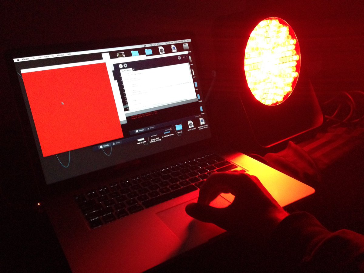 HopkinsDuffield's tweet image. Got #Processing talking to #DMX512 lights today. Some cool light installation stuff is in the works! :D #p5
