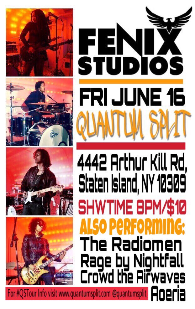 QuantumSplit's tweet photo. .@StatenIslUSA @StatenIsleNews 🔥TMMRW Rock with US at #FenixStudios! 8PM SHRP! A show not to be MISSED! #FridayNight #QuantumSplit https://t.co/utgTI79D75