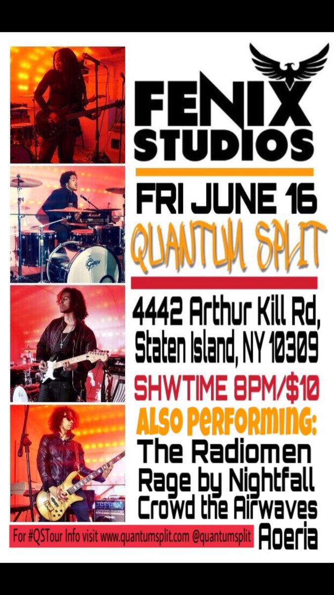QuantumSplit's tweet photo. 🔥.@csinews @StatenIslandMan we want to see you TMMRW! #Rock #HipHop #Soul in ONE NIGHT at #FenixStudios! 8PM SHRP! #StatenIsland #NYC https://t.co/BCRbY9Gg88