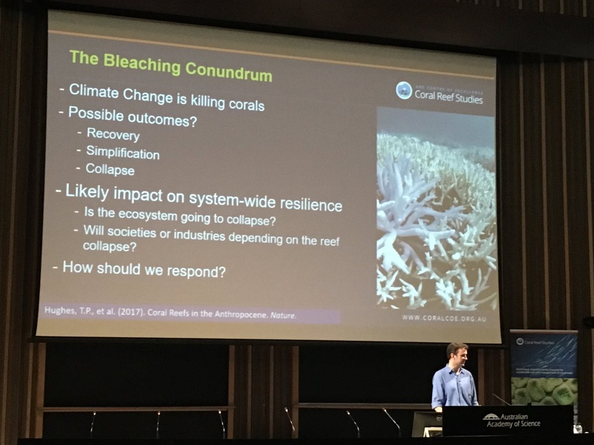 Hannah Markham (@reefscientist) on Twitter photo Will we lose our reef ecosystems as a result of Climate change? How will we know if or when this happens? <a href="/gscumming/">Graeme Cumming</a> at #Coral17 @CoralCoE Will we lose our reef ecosystems as a result of Climate change? How will we know if or when this happens? <a href="/gscumming/">Graeme Cumming</a> at #Coral17 @CoralCoE