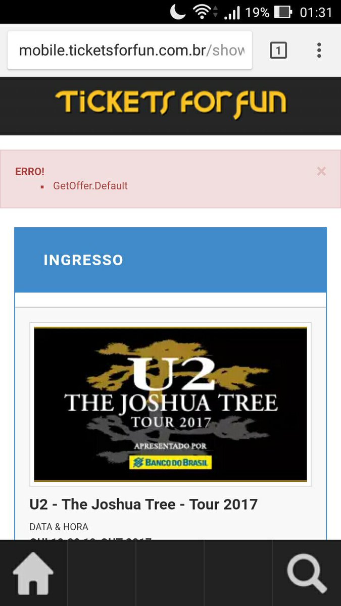 camilo_saraiva's tweet photo. #TicketForFun q vacilo, no celular está dando erro no captcha... #U2noBrasil https://t.co/9kOGlCMmxH