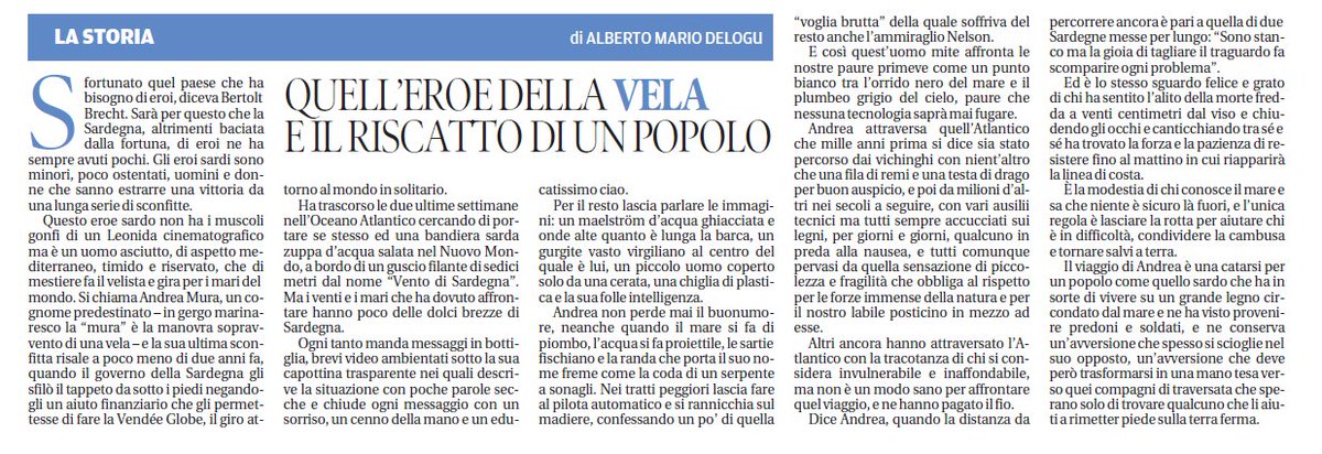 Bellissimo pezzo di Alberto Mario Delogu su  <a href="/lanuovasardegna/">La Nuova Sardegna</a> #ostar2017 #ventodisardegna