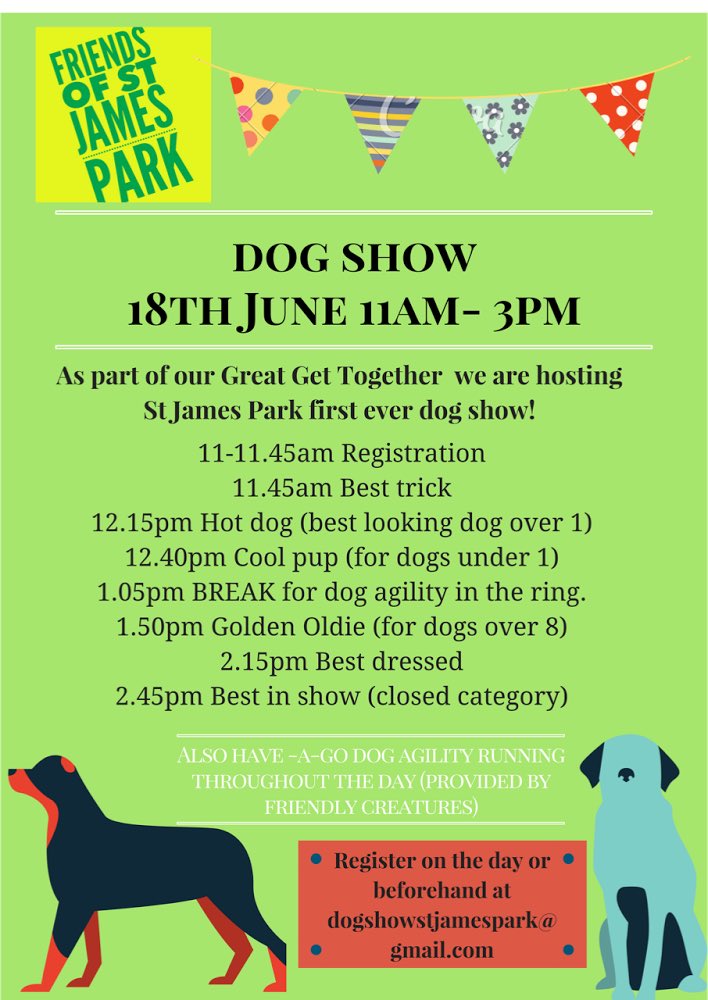 Our first ever dog show! Classes £1, prizes by <a href="/vackertassco/">Vackertass Supply Co</a>, can't wait! #GreatGetTogether #BigLunch