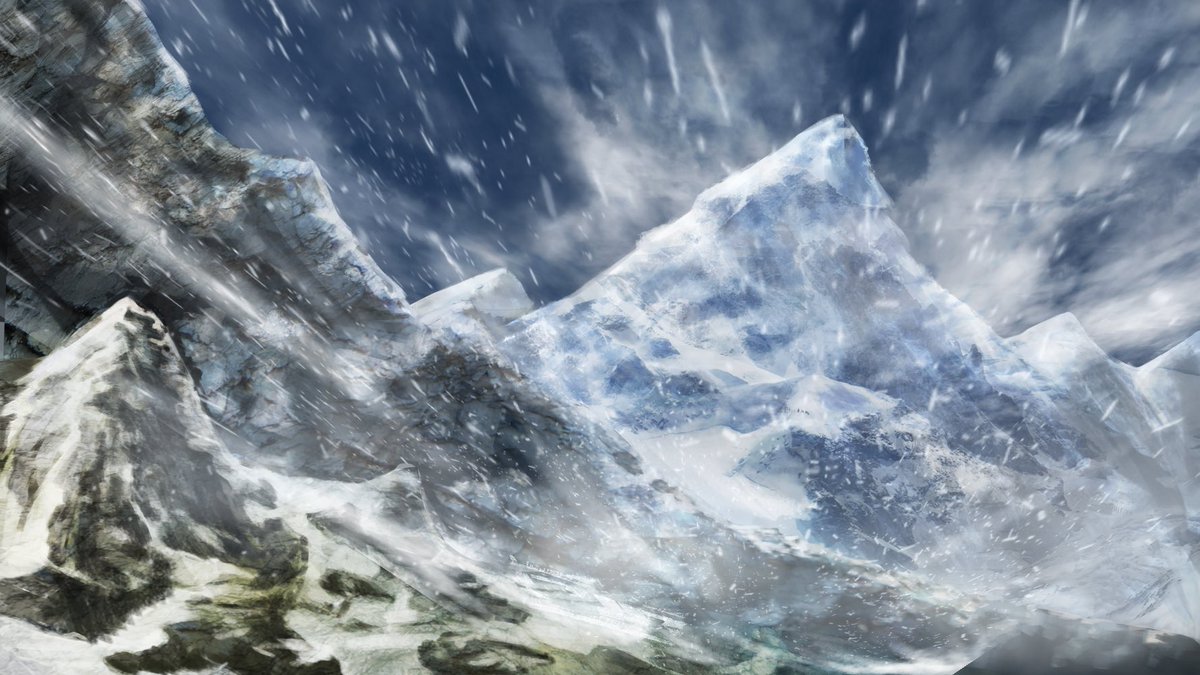 39bashi En Twitter オリジナル背景 かなり吹雪な雪山 エベレストを参考に描きました やっぱモンスターとハンター描いた方がストーリー出るからポートフォリオにはブラッシュアップするかね