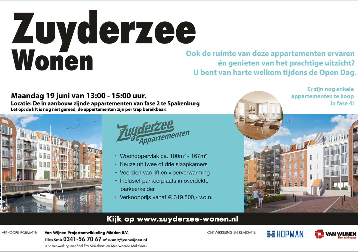 Hopmangroep's tweet photo. Aankomende maandag is er een Open Dag bij de appartementen. Plan ZuyderzeeWonen te Bunschoten Spakenburg. https://t.co/0jbd6EimF0