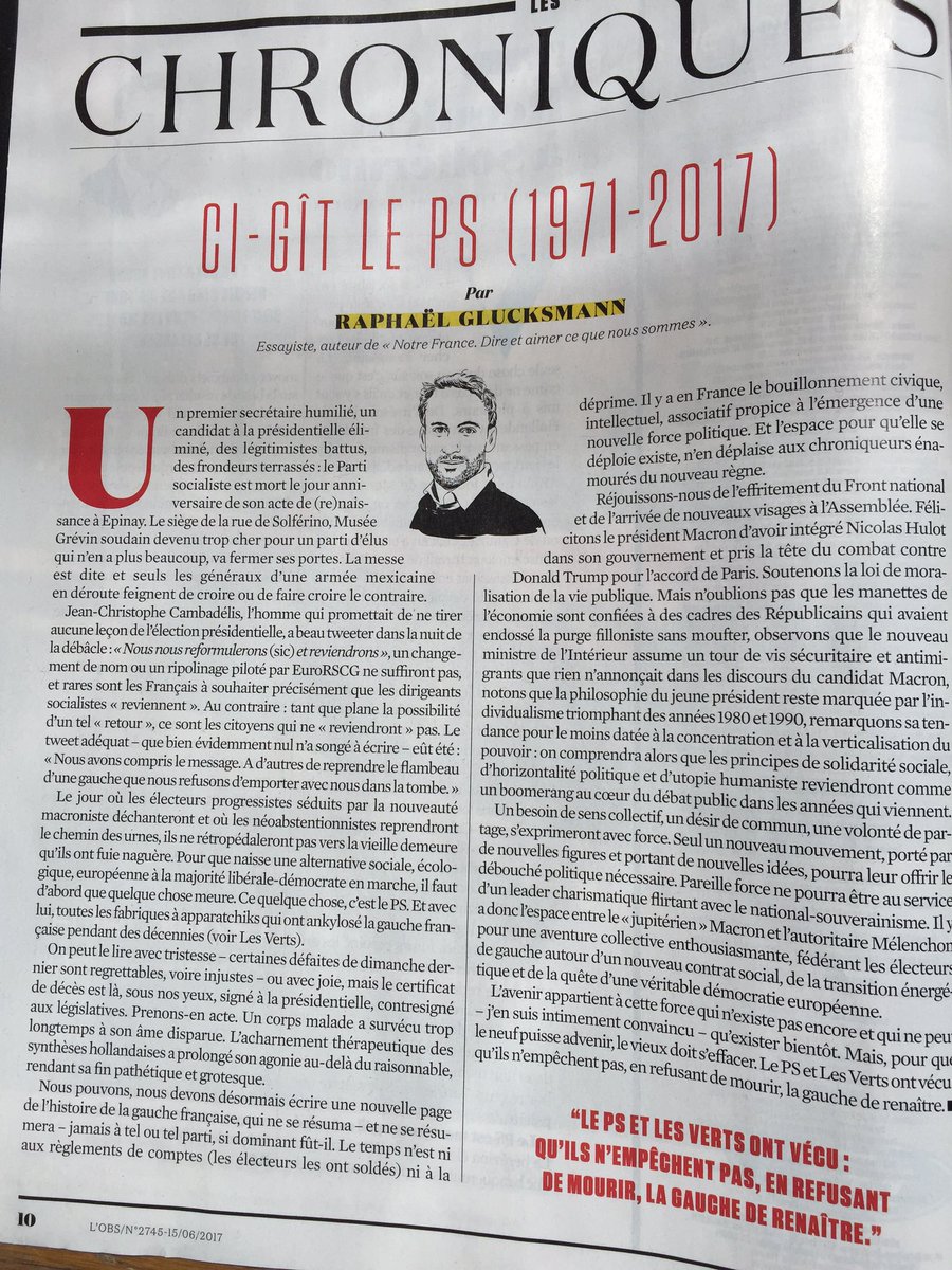 rglucks1's tweet photo. Pour que le neuf advienne, le vieux doit accepter de mourir.
Pourquoi la refondation de la gauche passe par la fin du PS.
Mon édito ds l'Obs https://t.co/exnE14Ig92
