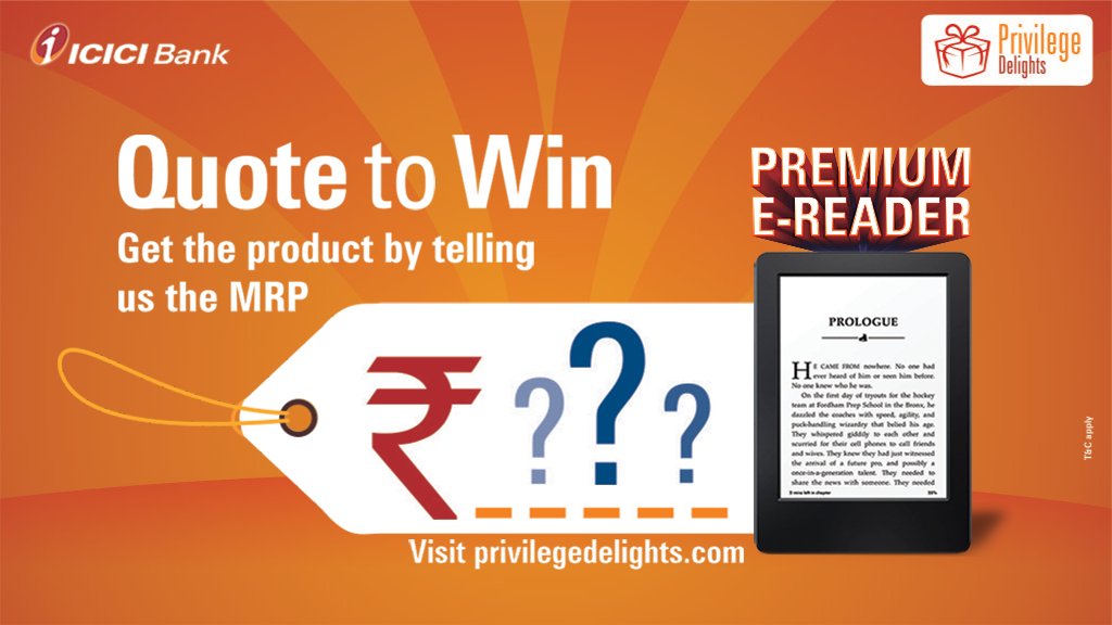 ICICIBank's tweet photo. #QuoteToWin & you could take the product home for free! Participate in ICICI Bank's Privilege Delights Quiz - https://t.co/t7QqNwsUdU https://t.co/BjxPzBRsxT