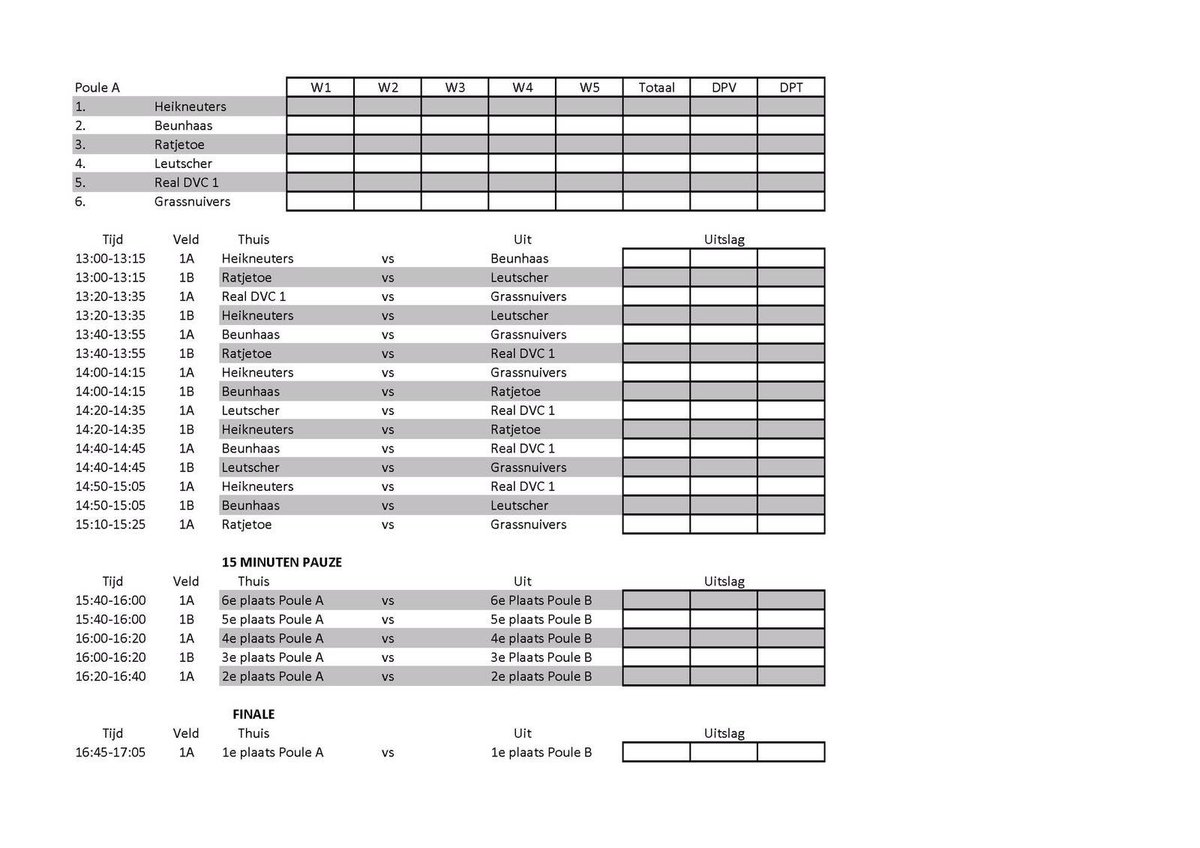 Morgen vindt onze jaarlijkse verenigingsdag plaats. De volgende teams strijden om de felbegeerde beker: