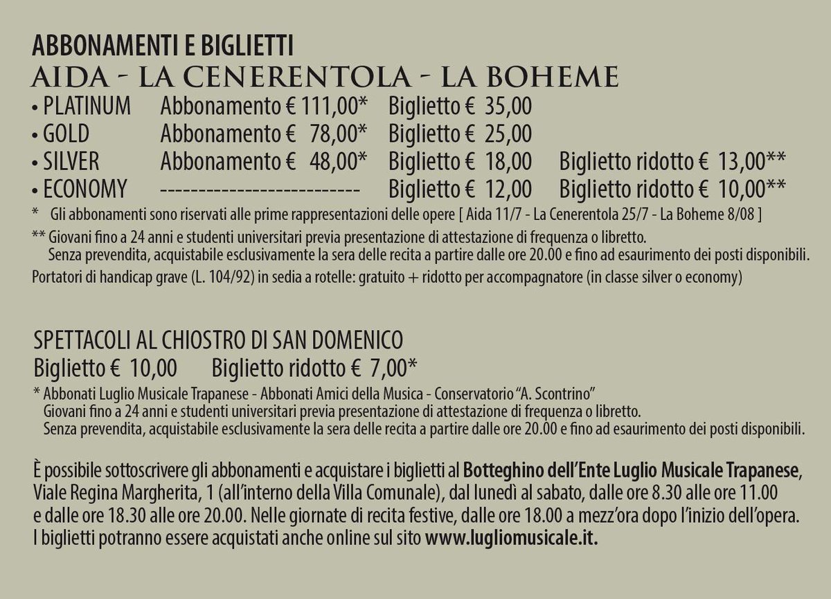 #lugliomusicale: abbonamenti e biglietti