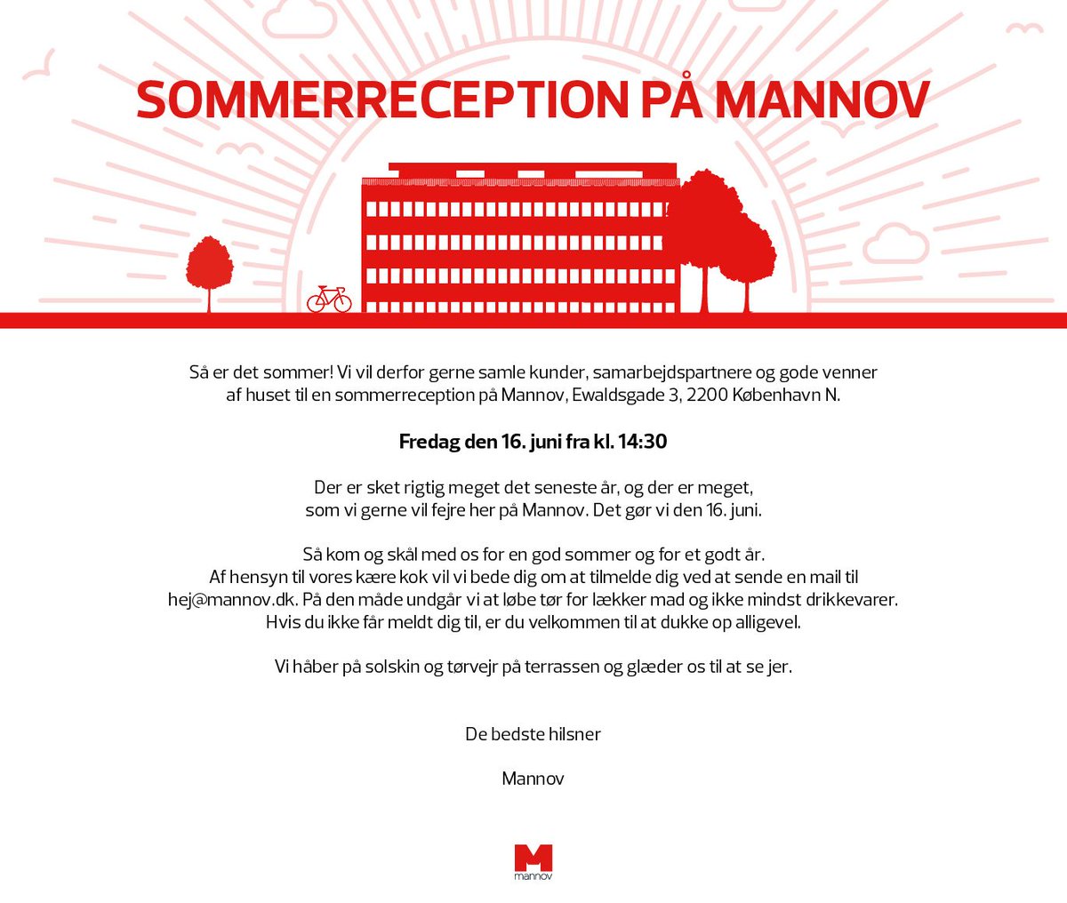 mannov's tweet photo. Kom til sommerreception på Mannov i dag fra kl. 14:30. Der er sket rigtig meget, som vi gerne vil fejre, og vi håber at se mange af jer! https://t.co/tqx2e56IOw