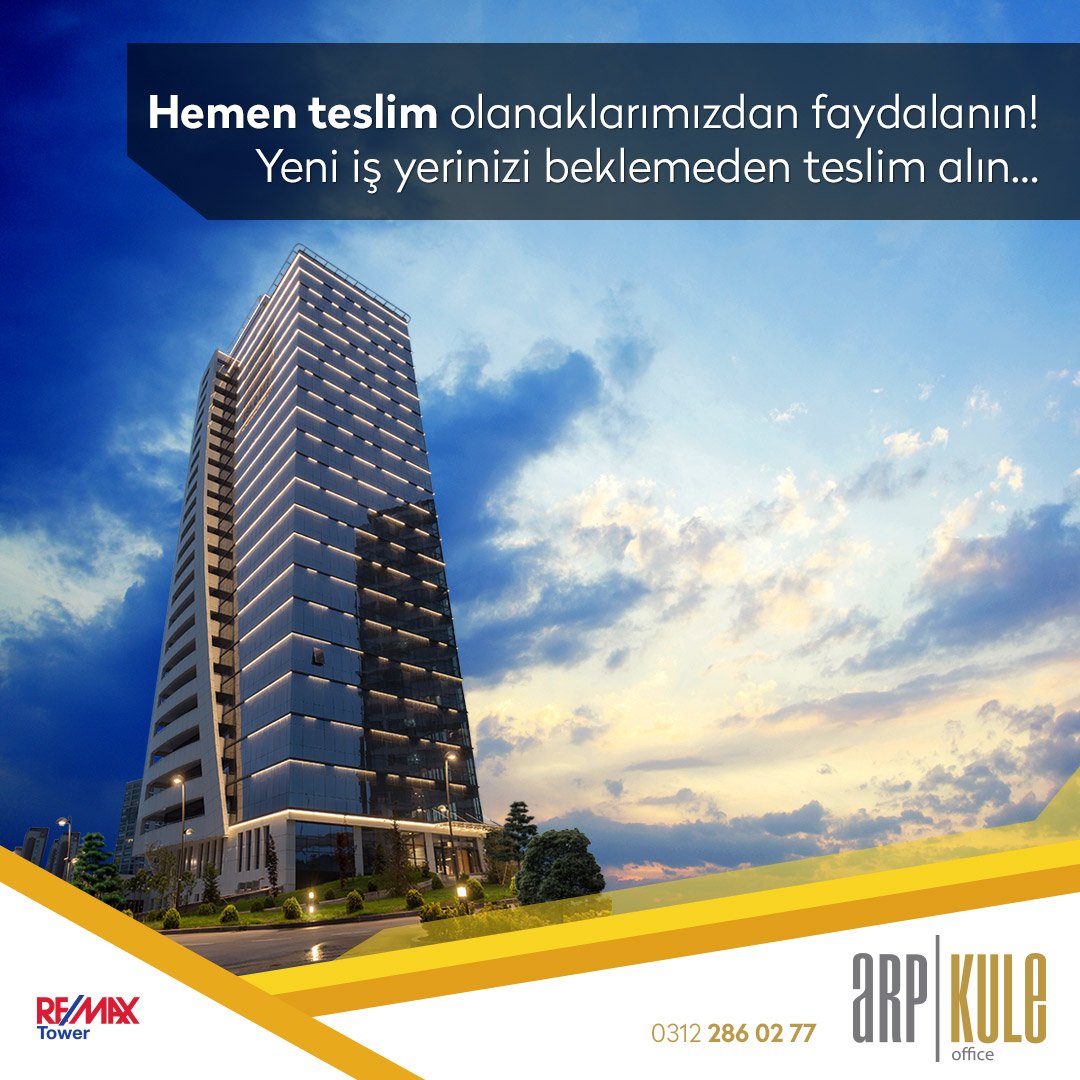 KuleArp's tweet photo. Hemen teslim olanaklarımızdan faydalanın! Yeni iş yerinizi beklemeden teslim alın… #arpkule #remaxtower #ticarigayrimenkul #ofis #kuleofis https://t.co/ZvFUAdlHF7