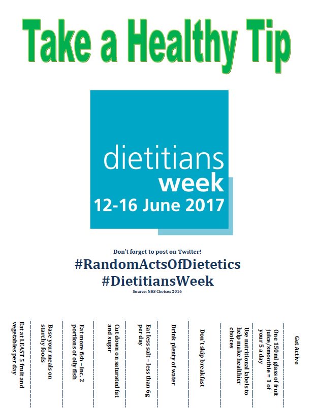 AneurinBevanUHB's tweet photo. As part of #DieteticsWeek 'Take a Healthy Tip' posters are displayed around the Health Board #RandomActsOfDietetics https://t.co/KXrLFbtGwW