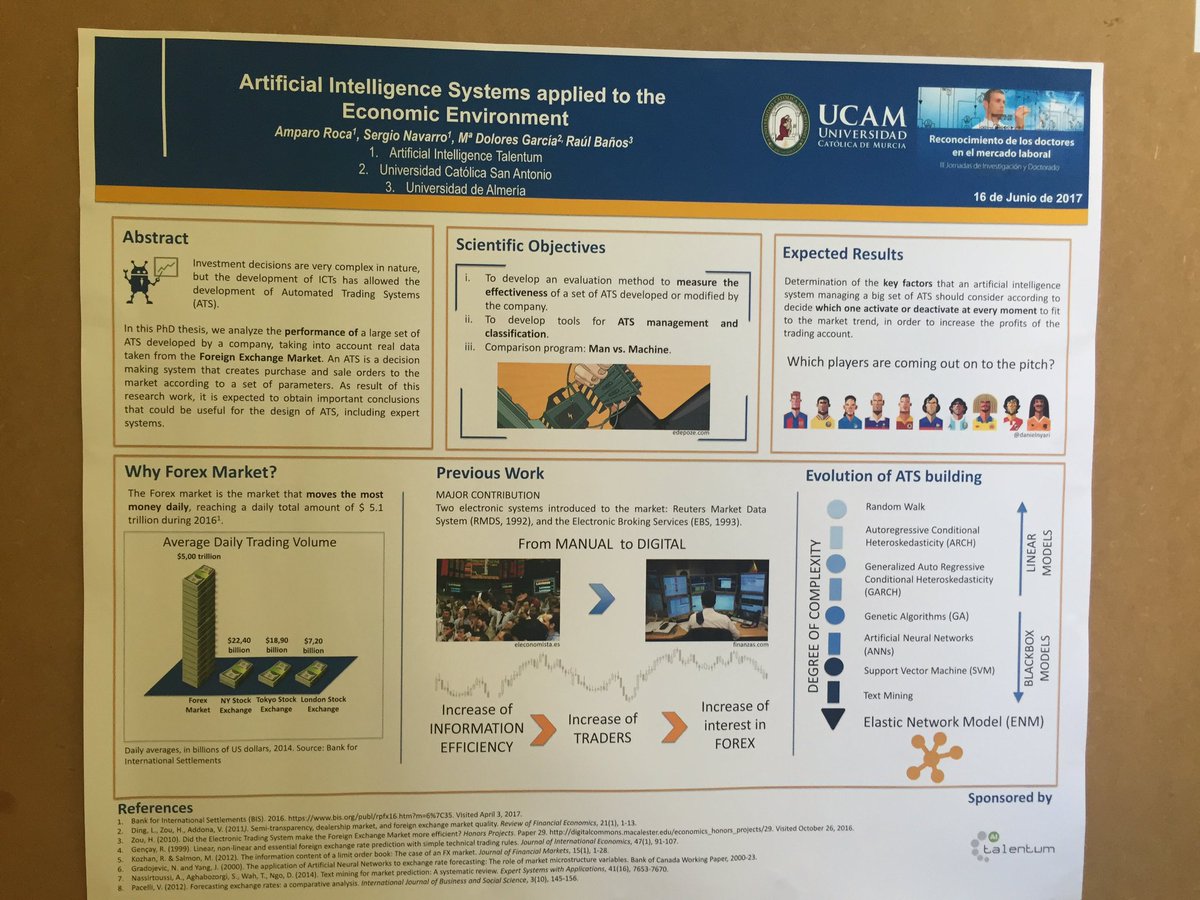 AmparoAroca's tweet photo. Ya tenemos nuestro póster colocado en @UCAM, III Jornadas de #Investigación y #doctorado. Cómo aplicamos en @aitalentum la #IA al mercado. https://t.co/pV8QDUUw3z