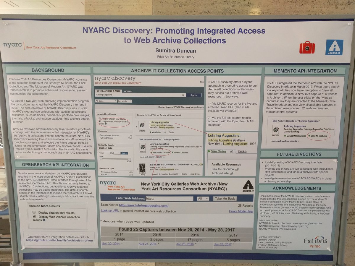 mart1nkle1n's tweet image. Great to see new #nyarc discovery system featuring #memento API for global discovery of archived copies .@artlibrariannyc  #WAweek2017