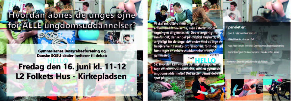 sosu_skolerne's tweet photo. Debat i dag kl. 11: Hvordan åbnes unges øjne for ALLE #ungdomsuddannelser? i L2 Folkets Hus hos @LO_Danmark #dkpol #uddpol #fmdk https://t.co/nVGqzJa495