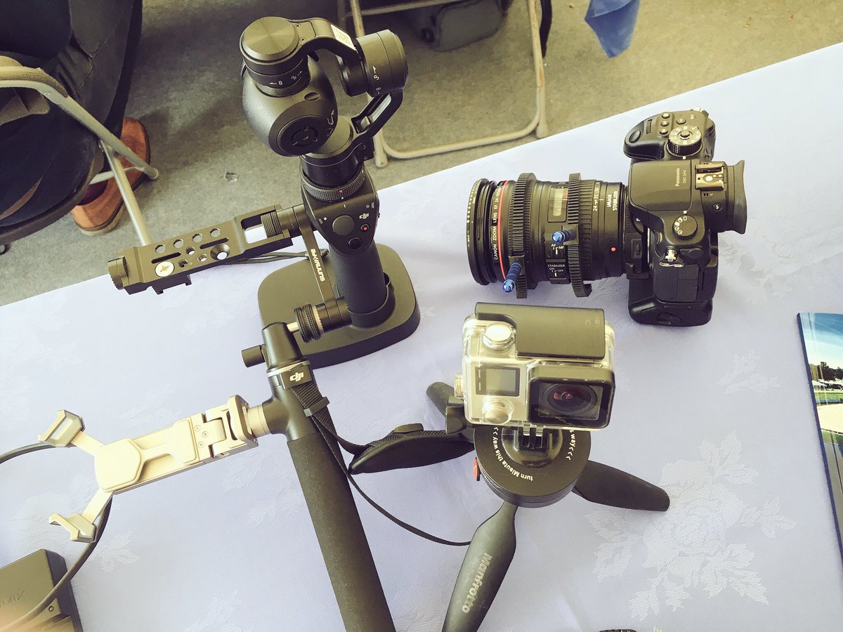 LeeCamOp's tweet photo. Today's armoury for Day 3 filming @BolesworthInt for @ImpactmediaTV #gh4 #djiosmo #gopro #timelapse #jumping lets get creative https://t.co/fdv5mx6bPS
