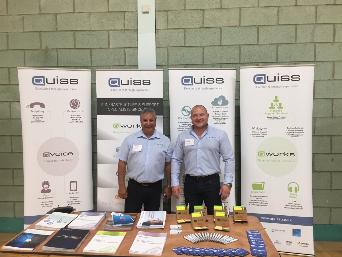 QuissTechPLC's tweet photo. We love this photo of Terry and Matt from the Quiss team all ready to go at the @WalsallBusWeek #NetworkingExpo! #IT #tech @BCCCmembers https://t.co/2bJ6mILfQO