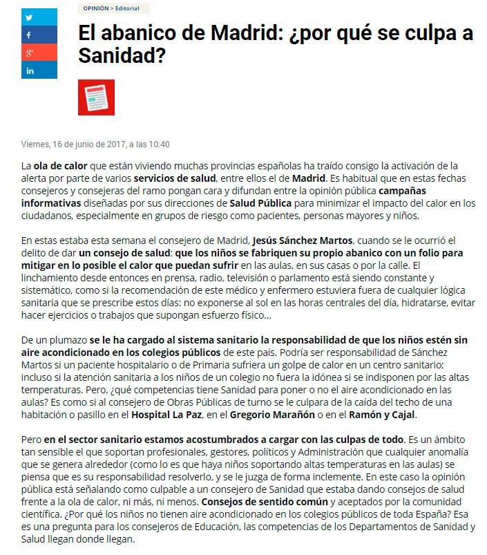 Publicado nuevo #EDITORIAL sobre la #oladecalor | El abanico de Madrid: ¿por qué se culpa a Sanidad? <a href="/jsanchezmartos/">Jesus Sanchez Martos</a> redaccionmedica.com/opinion/el-aba…