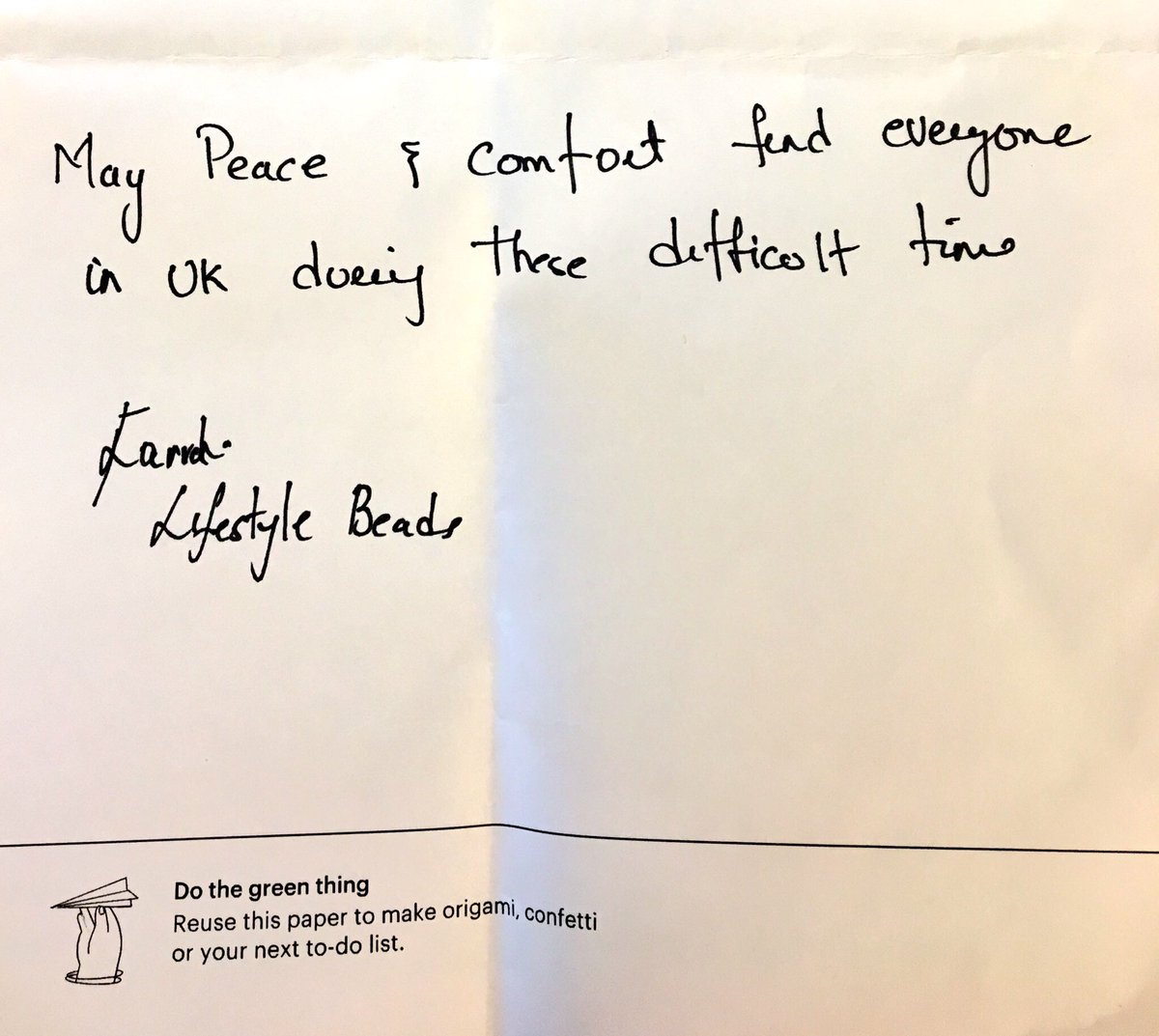 Just opened a parcel of beads to find this message, all the way from Las Vegas. Heart broke a bit ❤️