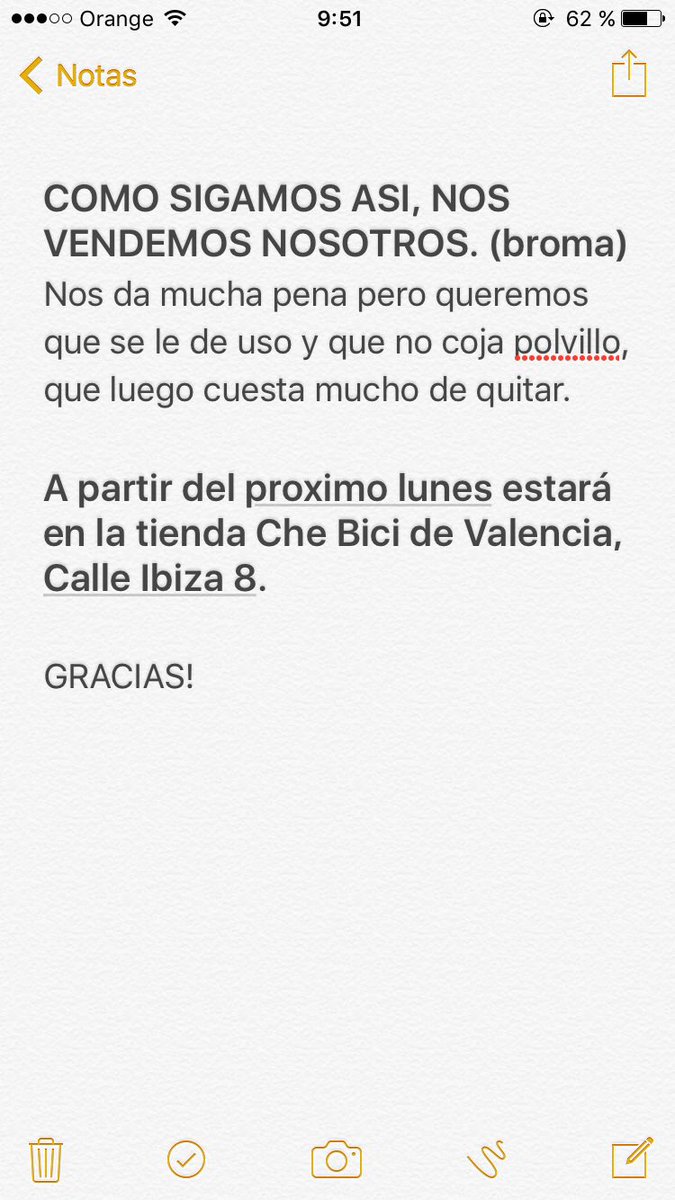 Tuit dirigido a hombres deportistas. 
#sevende #bicicleta de #carretera