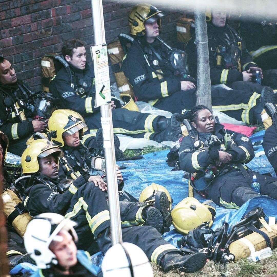 theskibeagle's tweet photo. The faces of firefighters whose wages have been cut for seven years, hailed by the same Tories as "Heroes" #WorkmustPay #GrenfellTower https://t.co/CPffkx1pLr