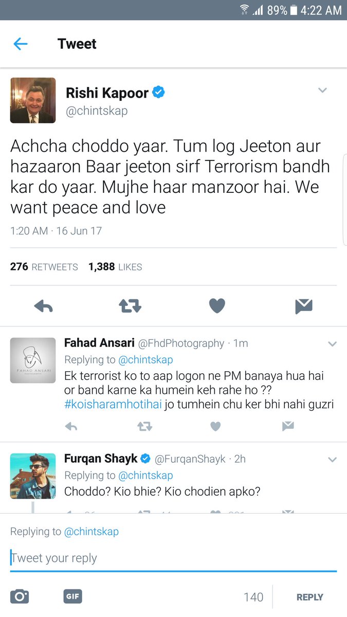 FhdAnsari's tweet photo. @chintskap You dont have courage to response and deleted the tweet lool #ShameOnYou or baat karte hein peace and love ki.. https://t.co/ADoizkm87b