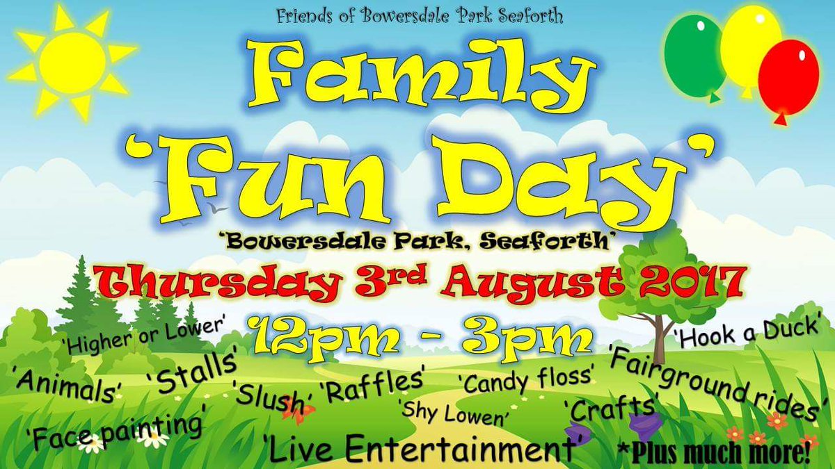 ■ ■ ■ FREE PARK EVENTS ■ ■ ■
Sat 17th Jun Victoria Park, Waterloo
Sun 18th Jun Coronation Park, Crosby
Thu 3rd Aug BowersdalePark, Seaforth