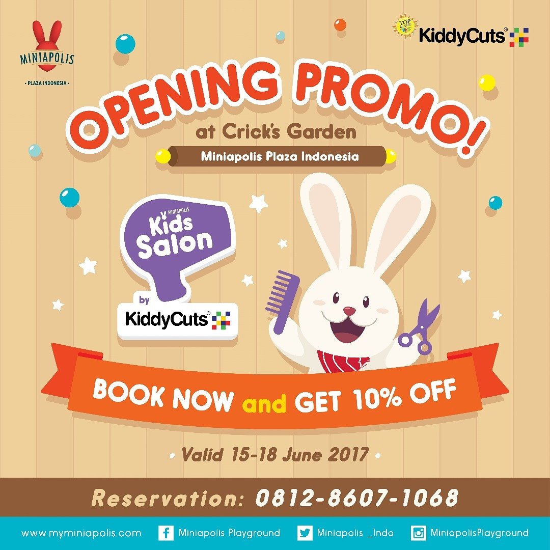 Miniapolis Kids Salon by <a href="/KiddyCutsID/">KiddyCuts</a>  is NOW OPEN at Crick's Garden, Plaza Indonesia

Book now and enjoy 10% off!
RSVP: 081286071068
