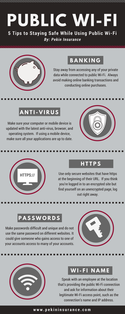 MillerInsure's tweet photo. Do you often connect to public wi-fi? You need to read this infographic to keep yourself safe! #MillerInsurance #PekinInsurance #WiFi https://t.co/n1aQIvC5A4