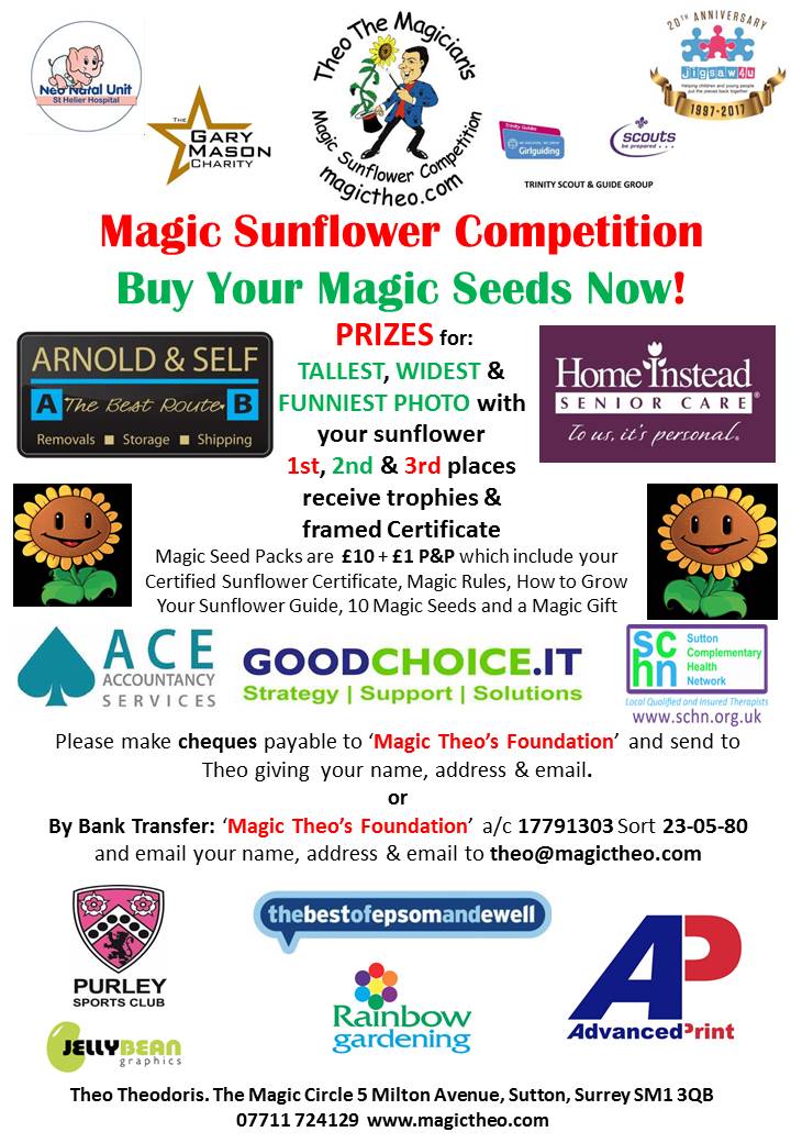 Help Sutton charities by buying Magic Sunflower Seeds? Go to tinyurl.com/kc3v8h4  <a href="/WendyAnnAger/">Wendy Ager</a> <a href="/surprise_sutton/">Surprising Sutton</a> <a href="/SuttonCHN/">SCHN</a> <a href="/PurleySC/">Purley Sports Club</a>