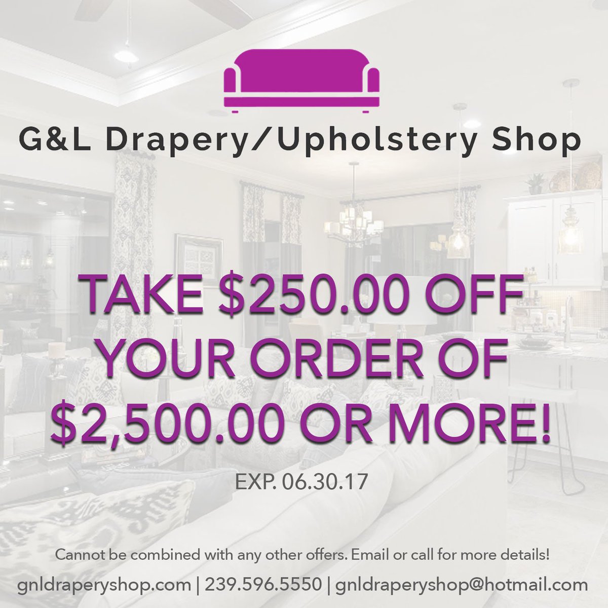 GL_Drapery_Shop's tweet image. Don't forget to take advantage of our #JuneSpecial. We have so many services to choose from. Call us for a consultation! #gnldraperyshop