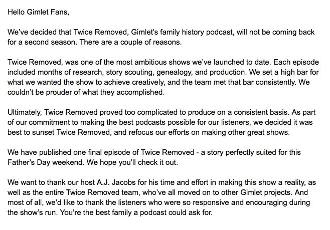 Hey, Everyone – Some news: