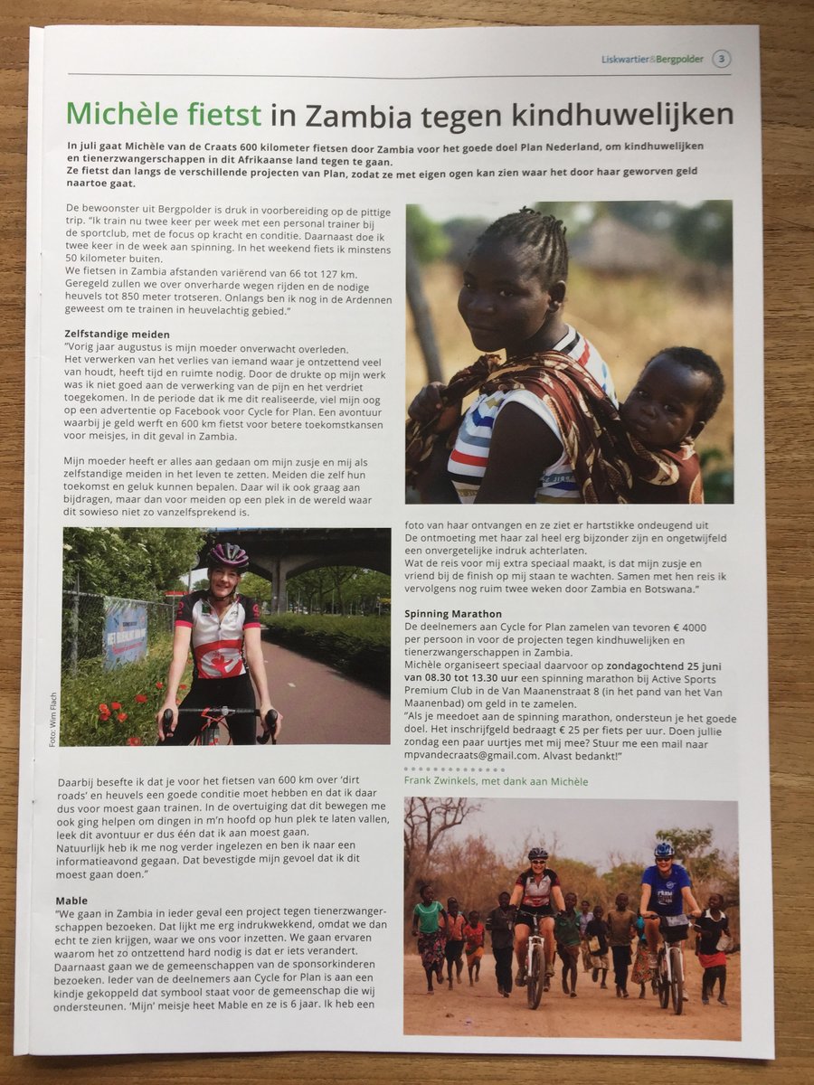 mvandec's tweet photo. Mooi artikel over mijn fietsavontuur #CycleforPlan #Zambia Fiets jij zondag 25 juni tussen 08.30 en 13.30 uur mee tegen #kindhuwelijken? https://t.co/rmqJ8fHiy4