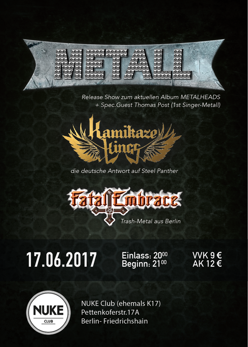 Fatal_Embrace's tweet photo. Tomorrow: Record Release Party of Metall's first full length. We're gonna heat up the Nuke Club in Berlin at 9pm. THRASH! https://t.co/Su5s9aOyJ4