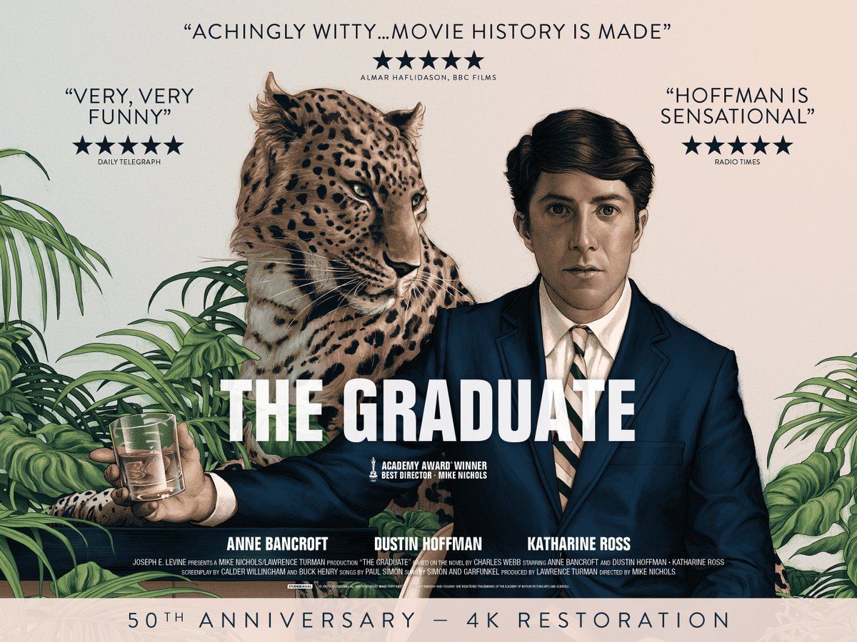 BFI's tweet photo. To mark the release of The Graduate next week, we have a stunning new poster to give away! RT for a chance to win https://t.co/WQo2kbpnVU https://t.co/J8YMNQMidK