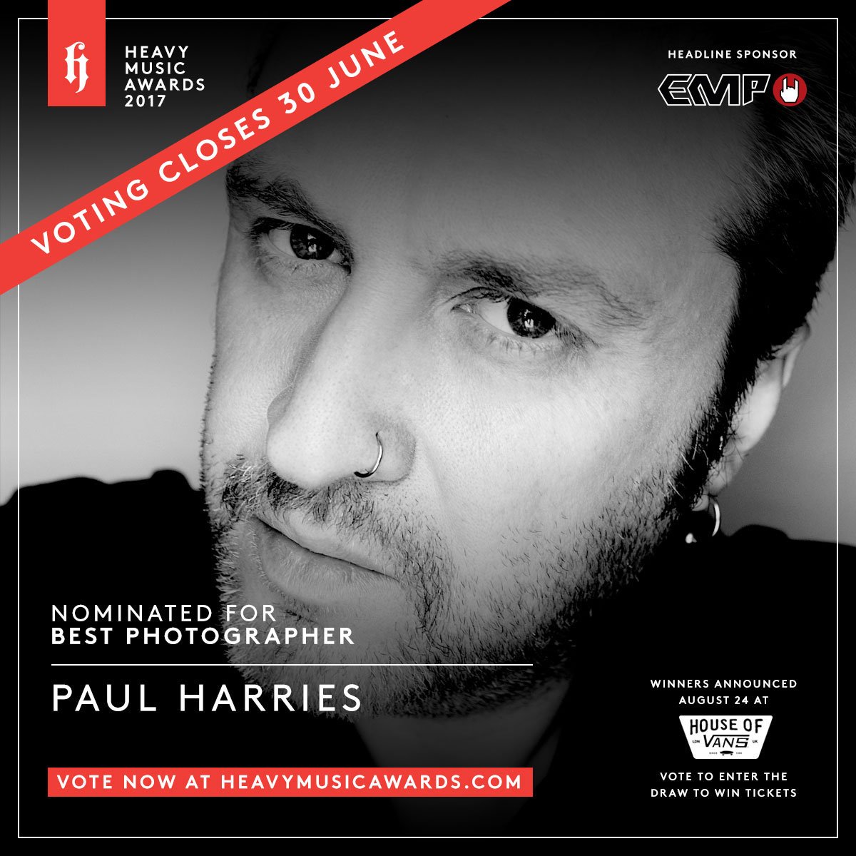 paul_harries's tweet photo. #Thanks for the nomination @heavymusicawds! Vote online for a chance of winning tickets to #HMA17 @HouseOfVansLDN on 24th August🤘 https://t.co/IomGcARYbx