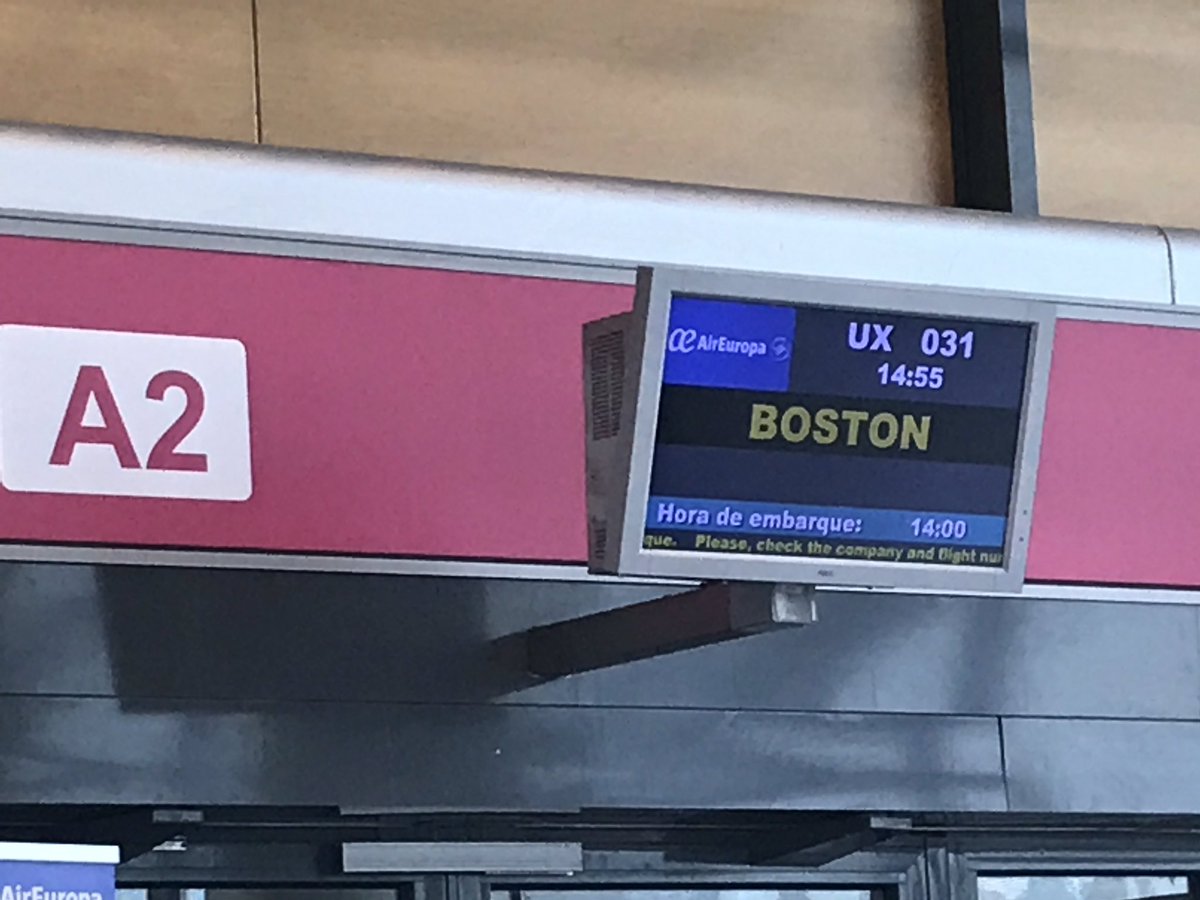 ghostofharar's tweet photo. Waiting at T1, gate area A for @AirEuropa inaugural flight #UX31 #Barajas #Madrid -> #Boston @BostonLogan...pretty subdued https://t.co/OJA67OGlC7