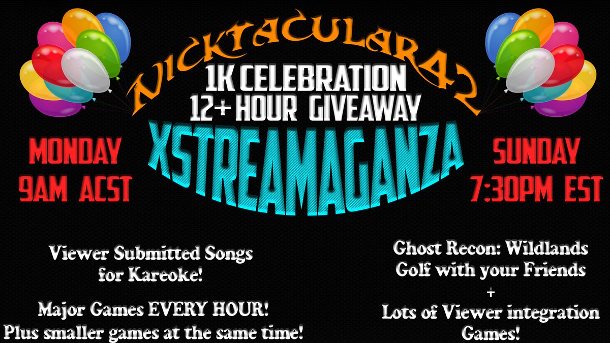 ITS GONNA BE A BIG ONE! 1K CELEBRATION STREAM! FUCK TONNE OF GAMES FOR GIVEAWAY! MONDAY 9AM ACST / SUNDAY 7:30PM EST ! SEE YOU ALL THERE! <3