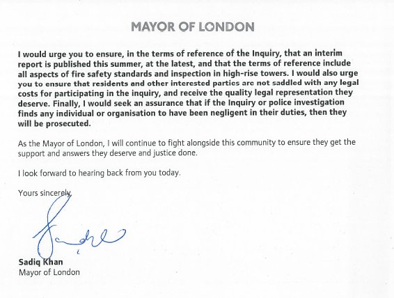 MayorofLondon's tweet photo. My letter to the Prime Minister, demanding answers, action and justice for those affected by the #GrenfellTower fire https://t.co/DbnANI2Y29 https://t.co/turBKFnszs