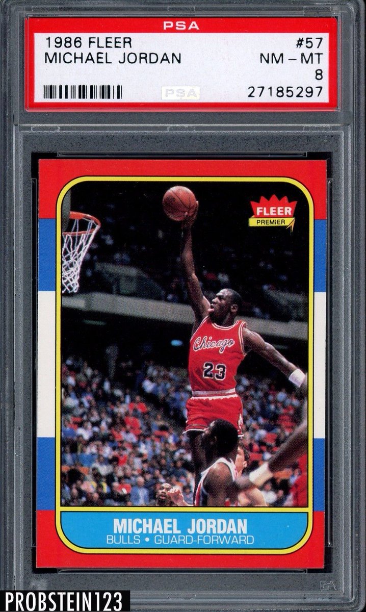 RickProbstein's tweet photo. 1986 Fleer #57 #MichaelJordan Bulls RC Rookie HOF PSA 8 " SHARP CORNERS "  #itsMichaelJ  #probstein123

https://t.co/YKyadlD00c https://t.co/qlp52ZMorL