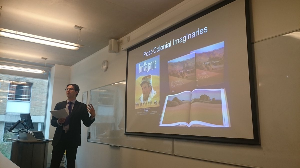 sfpspg2017's tweet photo. Our keynote speaker #Berny Sèbe on researching the Sahara 
@DeLCLANCASTER @SFPS_UK https://t.co/EXaCPbLDCY