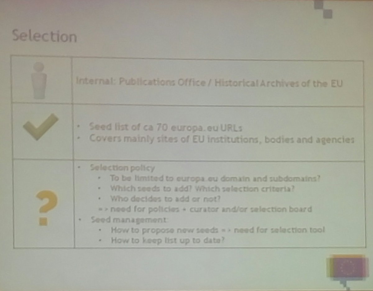 LucienCastex's tweet image. Creating a web archive for the #EU institutions websites : choices, languages and QC. #WAWeek2017